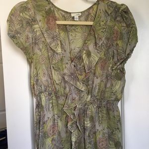 Floral Silky Short-Sleeved Blouse